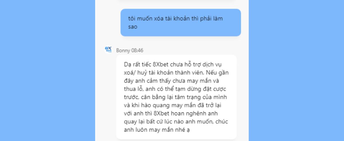 có thể xóa tài khoản 8xbet được không? cách bảo vệ tài khoản 8xbet an toàn 1 nhà cái 8xbet không cho phép người chơi xóa tài khoản 8xbet