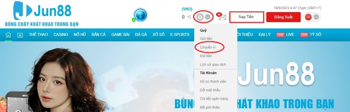 hướng dẫn chuyển quỹ jun88 thành công nhanh chóng 2 truy cập vào trang chuyển quỹ jun88