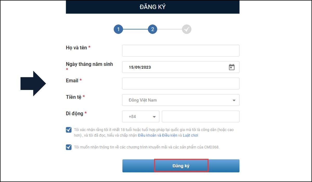 đăng ký cmd368 - cách tạo tài khoản cmd368 đơn giản nhất 3 điền thông tin cá nhân đăng ký cmd368