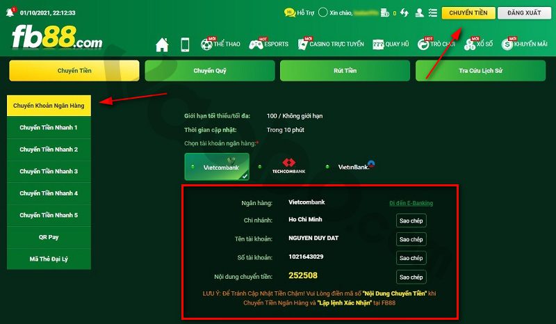 bí quyết nạp tiền fb88 một cách chính xác và hiệu quả nhất để thành công 2 lấy thông tin ngân hàng của fb88 để chuyển khoản