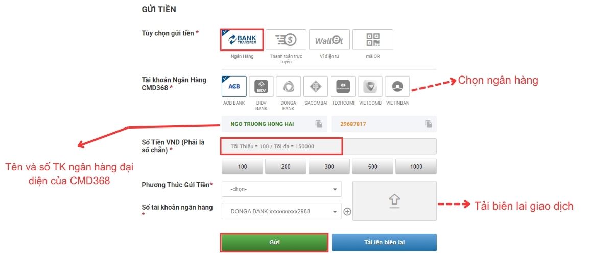 hướng dẫn nạp tiền cmd368 nhanh chóng trong 3 phút 3 nạp tiền cmd368 bằng ngân hàng